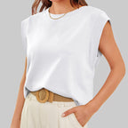 💗Solid Color Round Neck Cap Sleeve Top