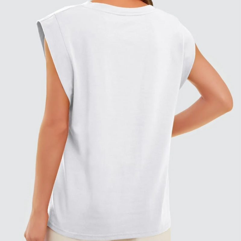 💗Solid Color Round Neck Cap Sleeve Top