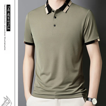 🔥Men's Stretch Ice Silk Short Sleeve Lapel T-shirt