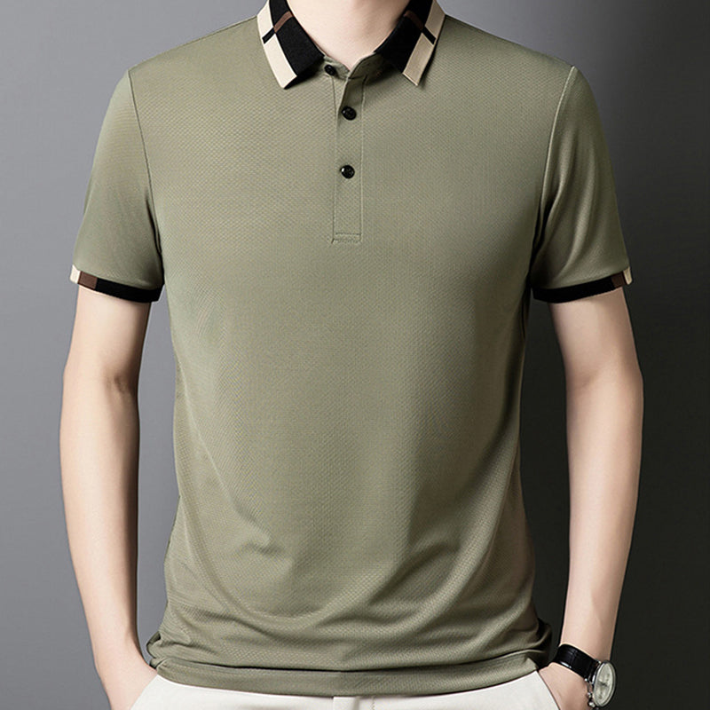 🔥Men's Stretch Ice Silk Short Sleeve Lapel T-shirt