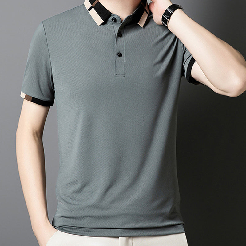 🔥Men's Stretch Ice Silk Short Sleeve Lapel T-shirt