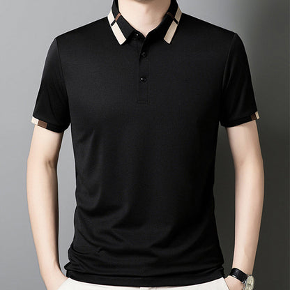 🔥Men's Stretch Ice Silk Short Sleeve Lapel T-shirt