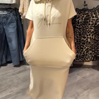 🔥Women’s Solid Short-Sleeve Hooded Long Dress