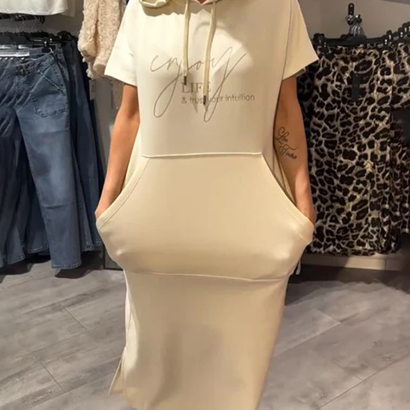 🔥Women’s Solid Short-Sleeve Hooded Long Dress