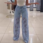 🌸Summer Hot🔥High Waisted Lace Splicing Jeans