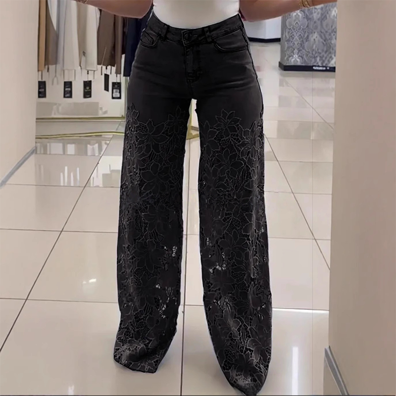 🌸Summer Hot🔥High Waisted Lace Splicing Jeans