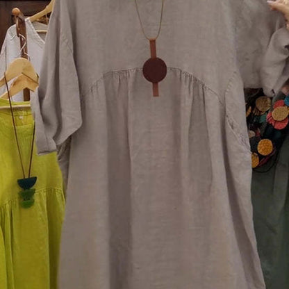 💃Women's Casual Loose Round Neck Solid Color Dress with 3/4 Sleeves & Pockets