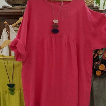 💃Women's Casual Loose Round Neck Solid Color Dress with 3/4 Sleeves & Pockets