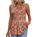 💜Women's Print Flowy Sleeveless V Neck Peplum Tank Tops