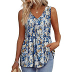 💜Women's Print Flowy Sleeveless V Neck Peplum Tank Tops