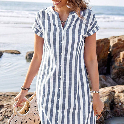 Women's Striped Button-Down Shirt Dress
