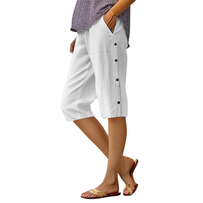 Women's Casual Loose Cotton Linen Breathable Capri Pants