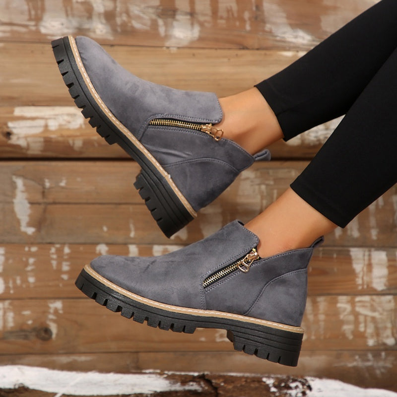 ✨Women's Round-Toe Ankle Boots with Side Zipper