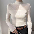 🎉Women's Sparkle Mesh Sheer Long Sleeve Ruched Top