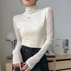 🎉Women's Sparkle Mesh Sheer Long Sleeve Ruched Top