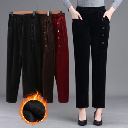 Women's High Waist Corduroy Warm Pants