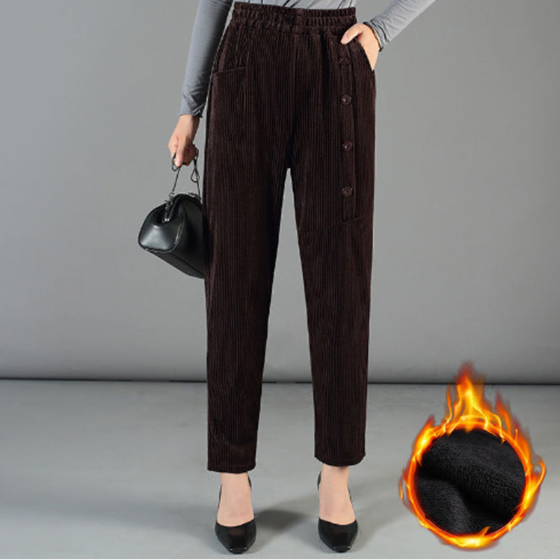 Women's High Waist Corduroy Warm Pants