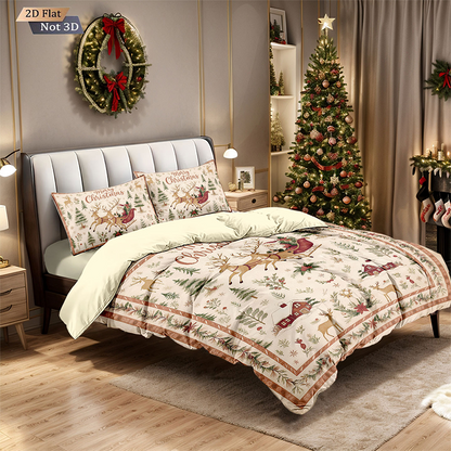 ✨ Festive Christmas 3-Piece Duvet Cover Set - Soft Brushed Polyester with Holiday Patterns for Cozy Seasonal Decor 🛏️❤️