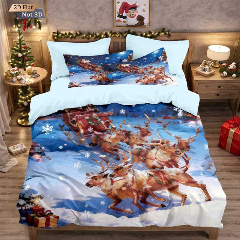 ✨ Festive Christmas 3-Piece Duvet Cover Set - Soft Brushed Polyester with Holiday Patterns for Cozy Seasonal Decor 🛏️❤️