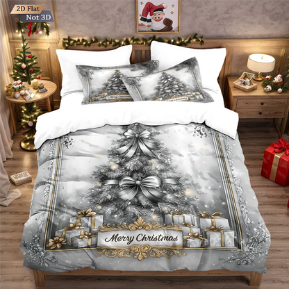 ✨ Festive Christmas 3-Piece Duvet Cover Set - Soft Brushed Polyester with Holiday Patterns for Cozy Seasonal Decor 🛏️❤️