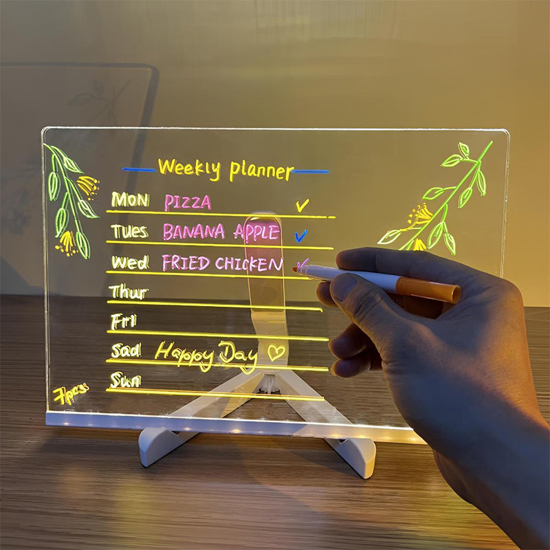 ✨ Erasable Light-Up Acrylic Drawing Board with Stand, DIY Transparent LED Message Sign