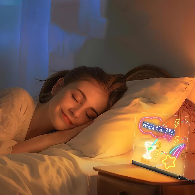 ✨ Erasable Light-Up Acrylic Drawing Board with Stand, DIY Transparent LED Message Sign