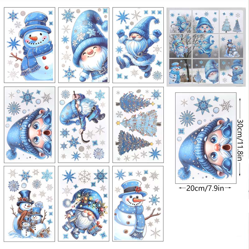 Christmas-Themed Glittering Window Stickers 9 PCS Set