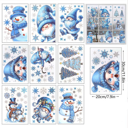 Christmas-Themed Glittering Window Stickers 9 PCS Set