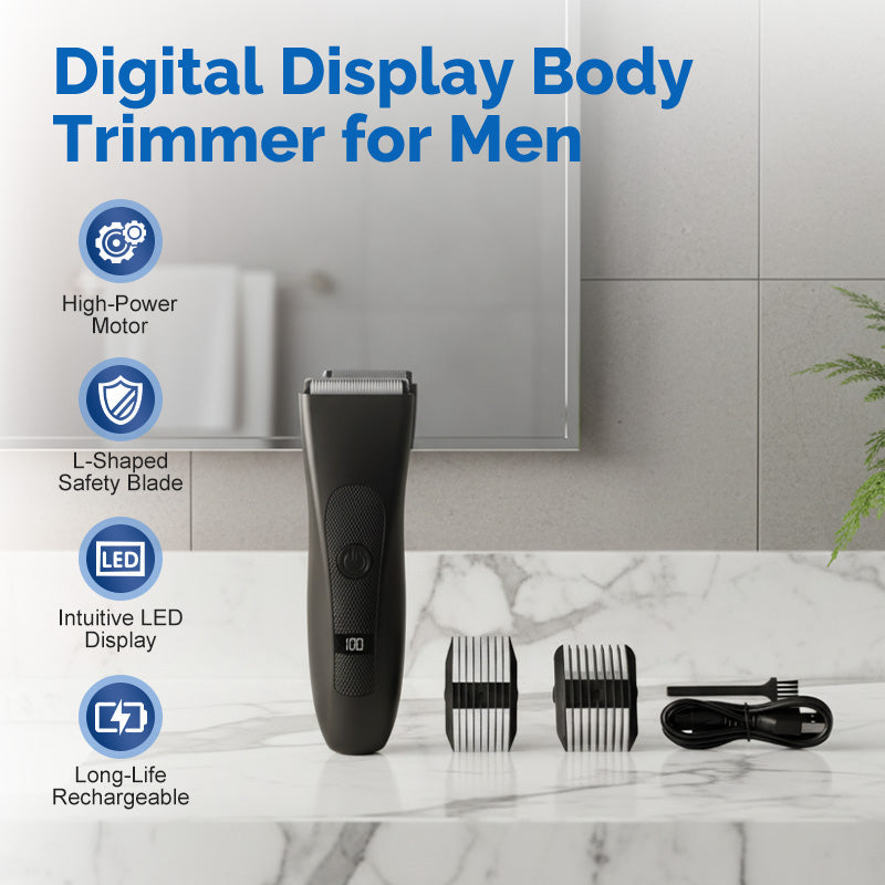 ✂️ Men's Digital Body Trimmer – L-Shaped Safety Blade, LED Display & 90-Min Runtime ✨
