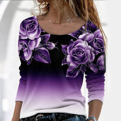 Floral Long Sleeve Round Neck Top