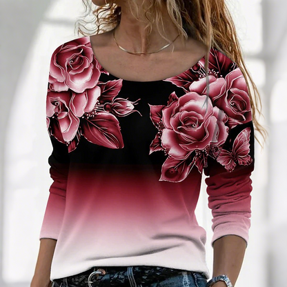 Floral Long Sleeve Round Neck Top
