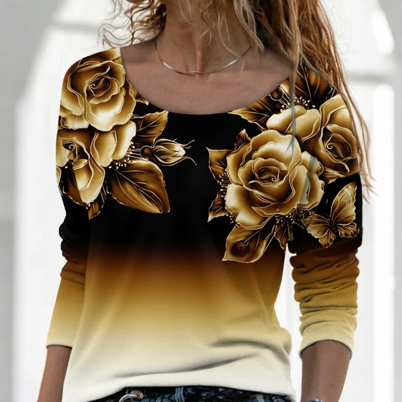 Floral Long Sleeve Round Neck Top