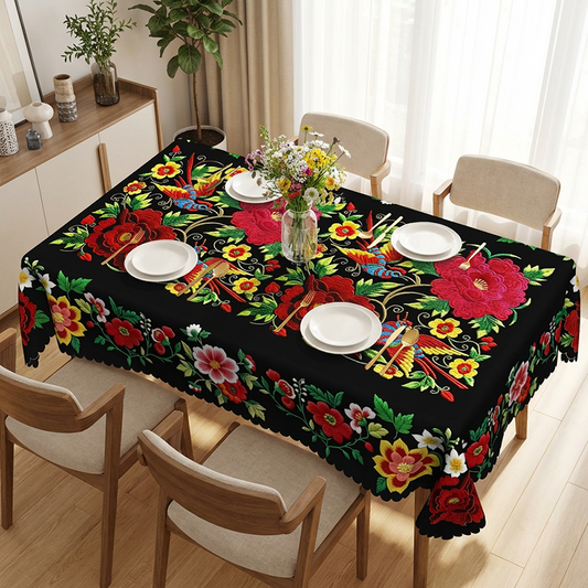 🔥Hot Sale🔥Mexican Floral Tablecloth With Scalloped Edge
