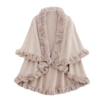 Women's Double-Layer Knit Shawl with Plush Trim