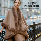 Women's Double-Layer Knit Shawl with Plush Trim