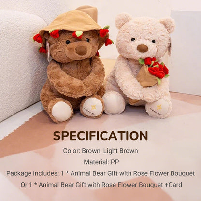 💖Animal Bear Gift with Rose Flower Bouquet