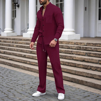 ⏳Time-Limited Special⏰Men’s Casual Waffle Shirt Pants 2-Piece Set