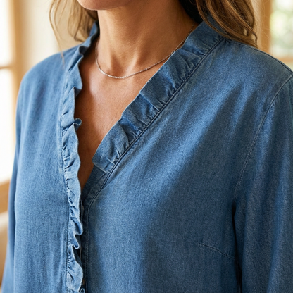 Women's Casual Ruffle V-Neck Shirt | Soft, Breathable & Flattering High-Low Hem ✨