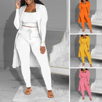 Casual 3-Piece Knit Set – Cropped Top, Cardigan & Pants