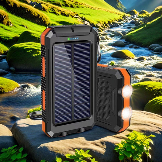 🔥10000mAh Portable Solar Power Bank, Solar Powered Charger with Dual LED Flashlights, Power Bank for Travel, Camping