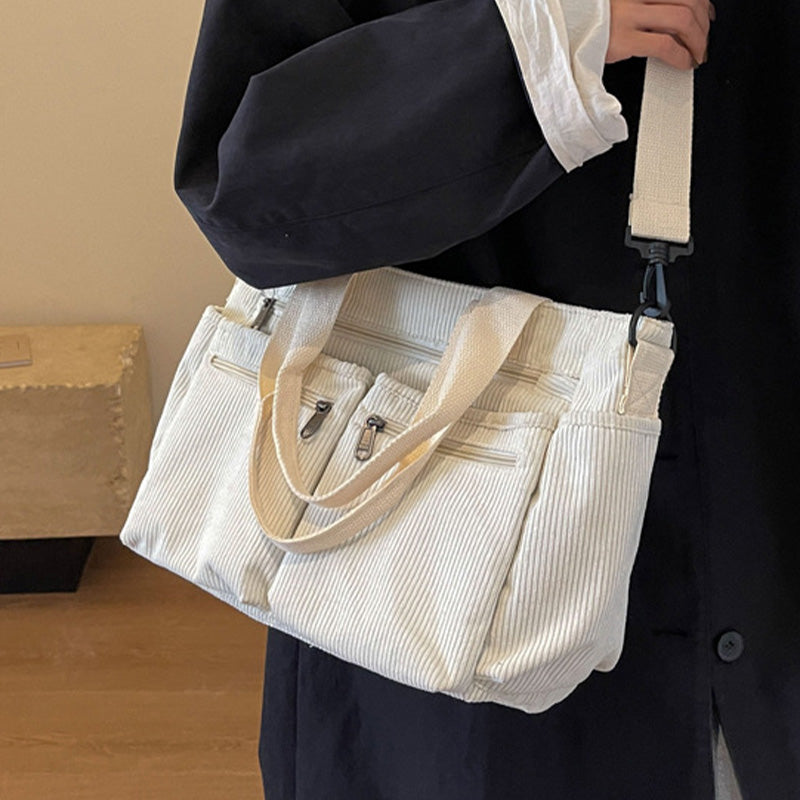 👜✨Vintage Solid Color Shoulder Bag – Retro Collegiate Style, Spacious & Durable Corduroy/Canvas