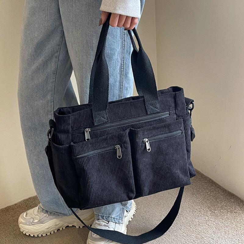 👜✨Vintage Solid Color Shoulder Bag – Retro Collegiate Style, Spacious & Durable Corduroy/Canvas