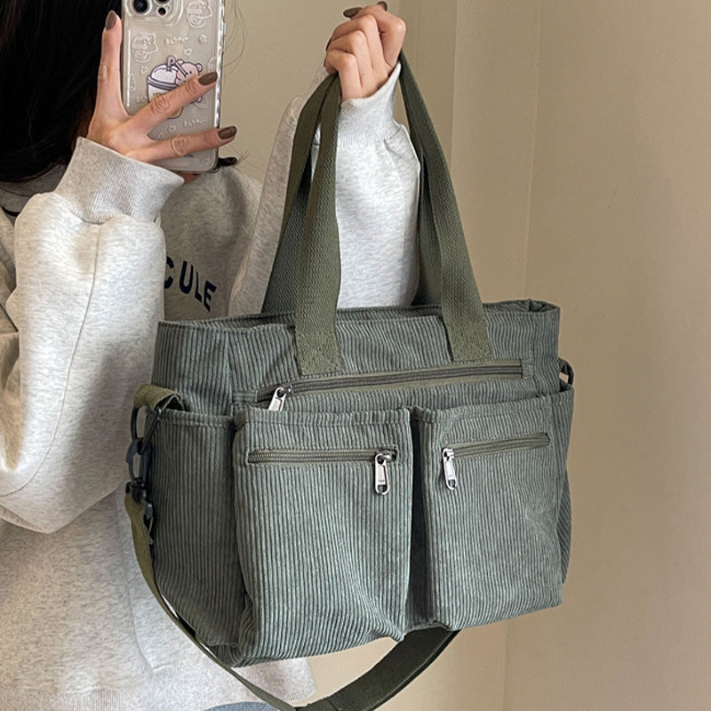 👜✨Vintage Solid Color Shoulder Bag – Retro Collegiate Style, Spacious & Durable Corduroy/Canvas