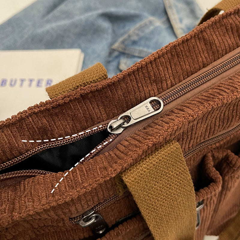 👜✨Vintage Solid Color Shoulder Bag – Retro Collegiate Style, Spacious & Durable Corduroy/Canvas