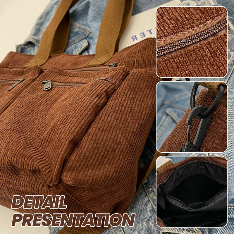 👜✨Vintage Solid Color Shoulder Bag – Retro Collegiate Style, Spacious & Durable Corduroy/Canvas