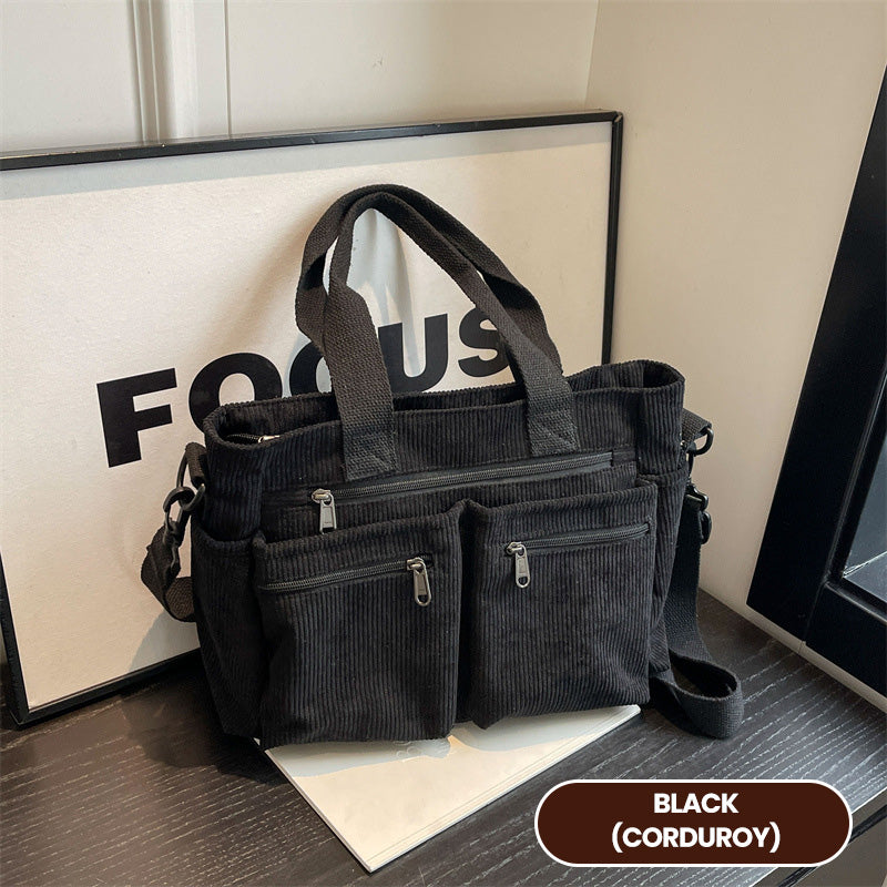 👜✨Vintage Solid Color Shoulder Bag – Retro Collegiate Style, Spacious & Durable Corduroy/Canvas