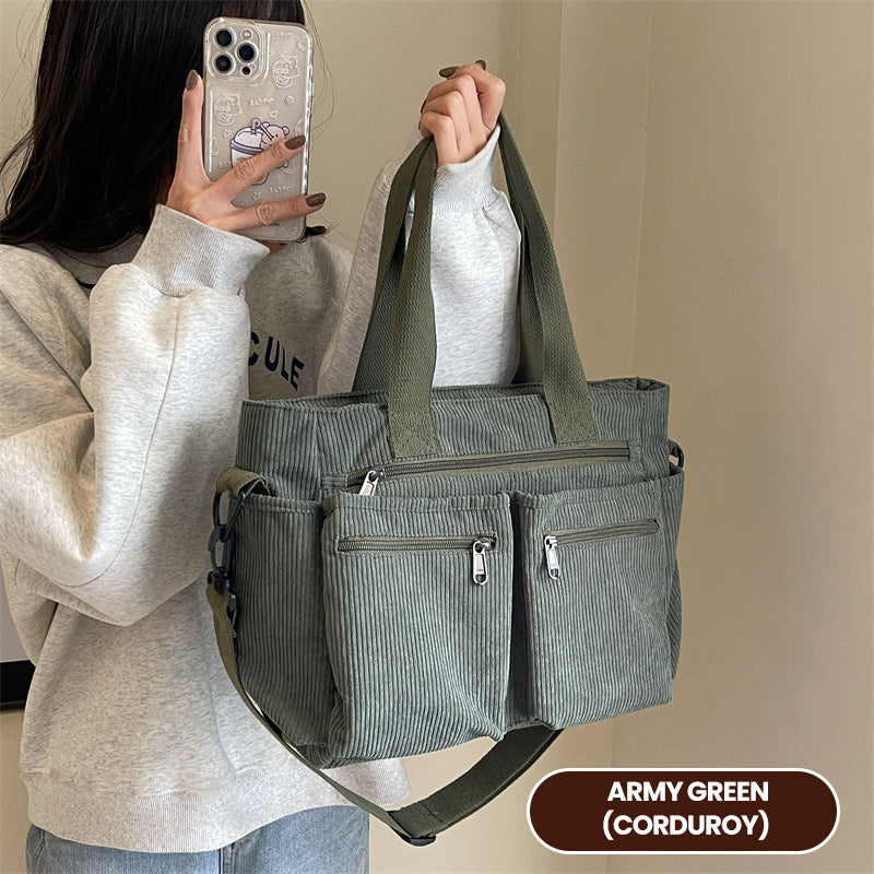 👜✨Vintage Solid Color Shoulder Bag – Retro Collegiate Style, Spacious & Durable Corduroy/Canvas