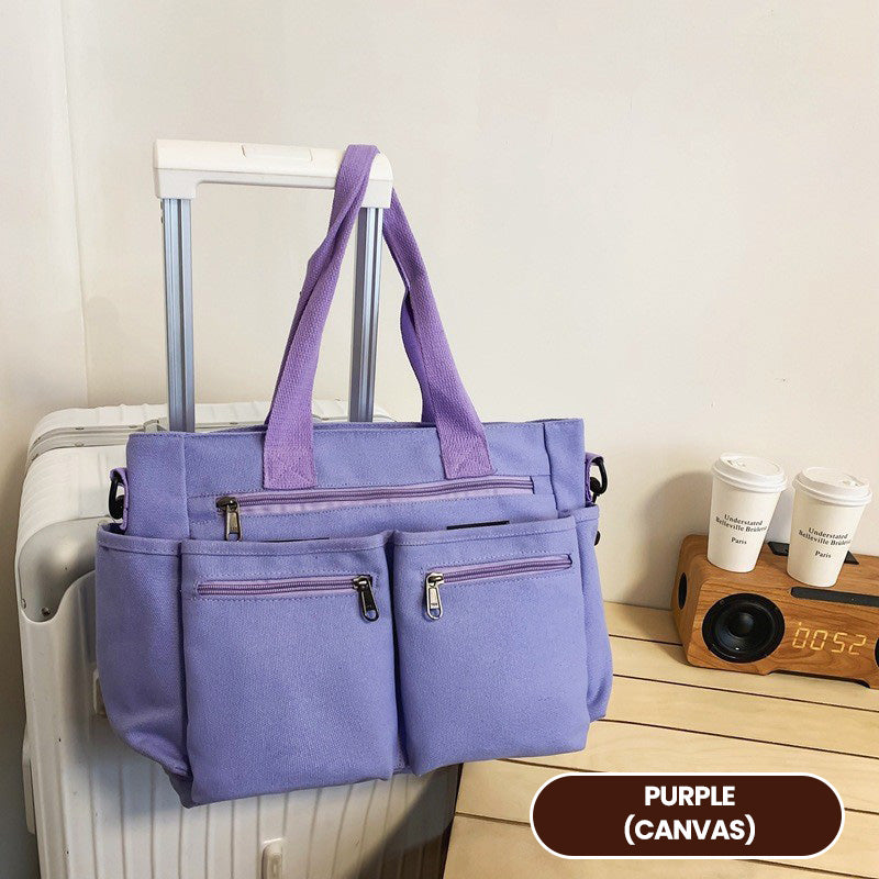 👜✨Vintage Solid Color Shoulder Bag – Retro Collegiate Style, Spacious & Durable Corduroy/Canvas