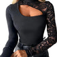 Women's Asymmetrical Cutout Lace Sleeve Top