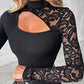 Women's Asymmetrical Cutout Lace Sleeve Top
